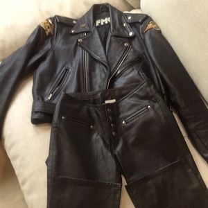 Leather pants, biker, leather pants, the real deal.